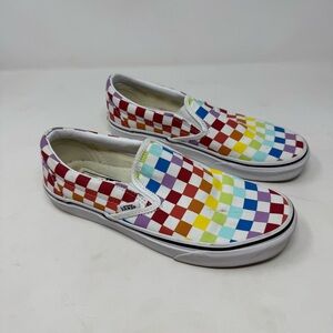 Vans Classic Slip-on Rainbow Checkerboard Skate Shoes Womens Size 8.5 Mens 7